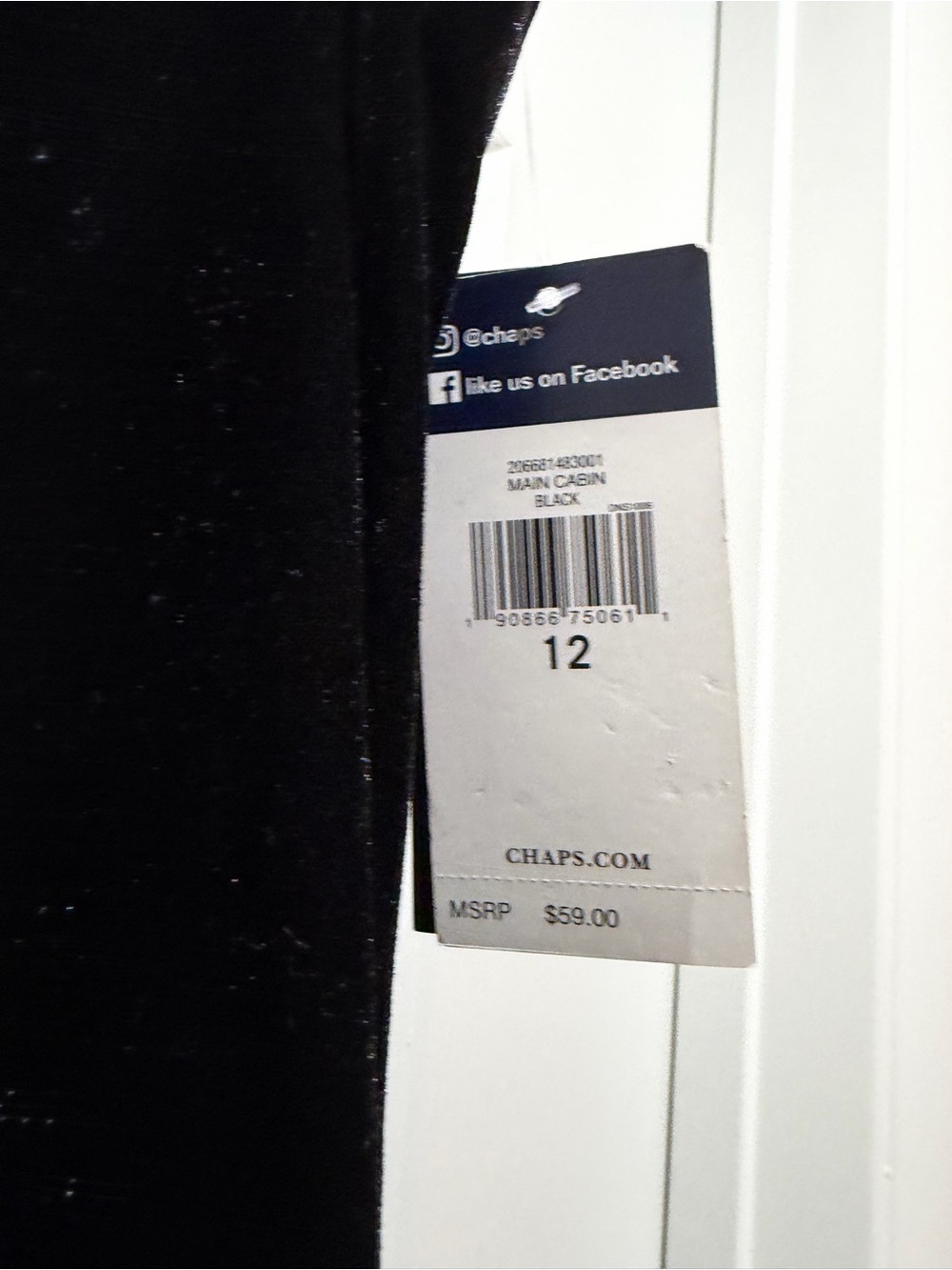 Chaps Black Smooth Velvet Straight Leg Pants